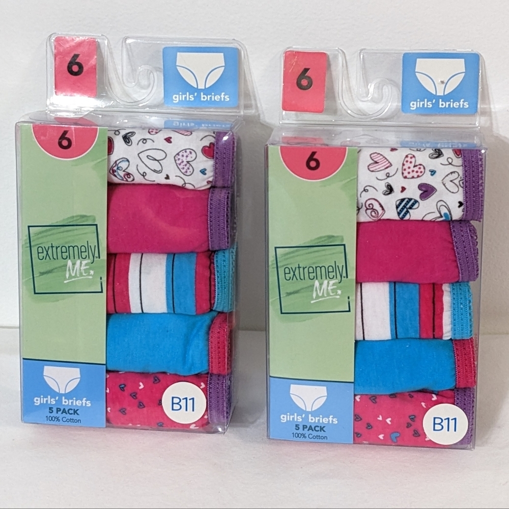 Girls 100% Cotton Briefs Underwears (5 PACK), Size 6, Bundle of Two